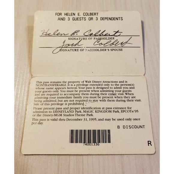 Vintage Disneyland Disney World Silver Pass Charter Cast Member 1995 - Picture 2 of 3